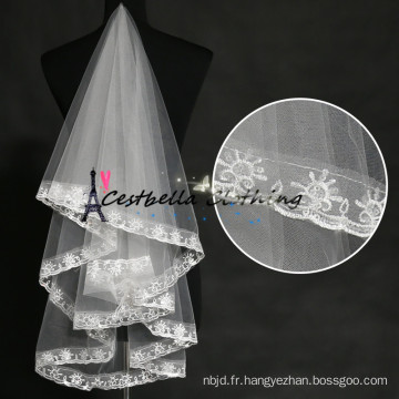 Longueur au sol Tulle voile de mariée Voile de mariage ivoire avec accessoires de mariage en dentelle